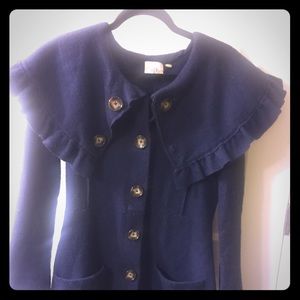 Anthropologie HWR ruffle boiled wool sweater coat